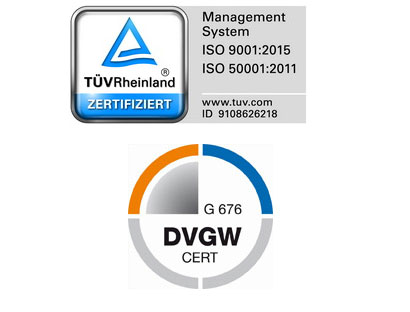 TÜV Rheinland und DVGW zertifiziert
